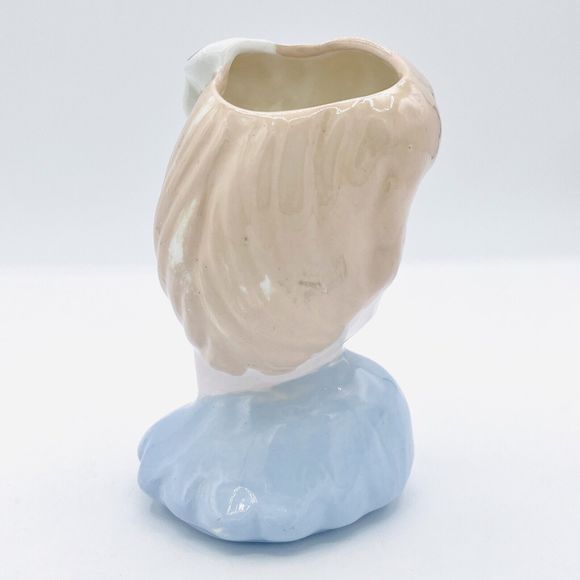 Vintage 50's Glamour Girl Lady Head Vase Blue W/ Gold Gilt Flowers Planter. Flaw - Picture 3 of 6